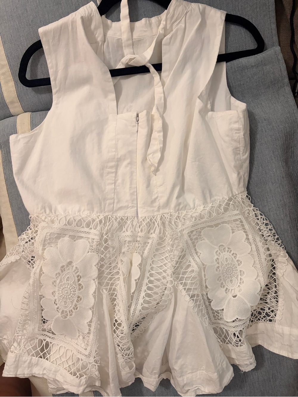 White Lace-Front Halter Tie Peplum Blouse - Picture 2 of 3